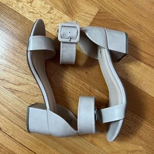 Nude Ankle Buckled Block Heels